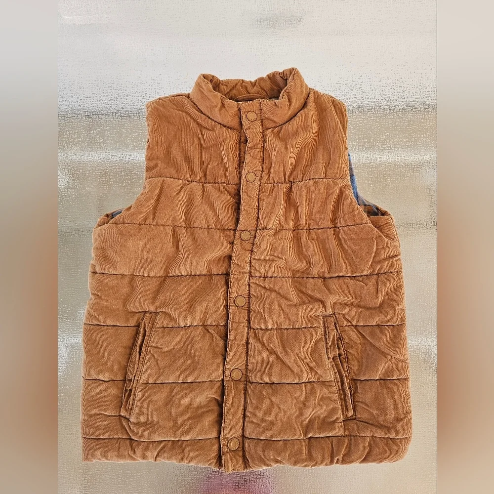 Tommy Bahama Kids XL 14 Corduroy Puffer Vest Plaid Lined Brown Outdoor Warm - Picture 3 of 9
